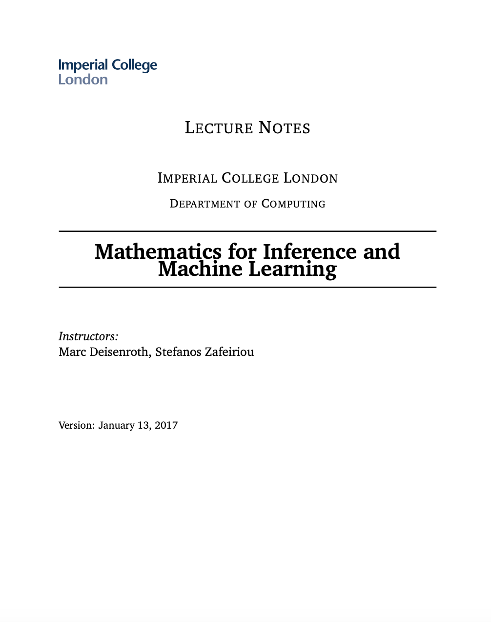 Mathematics for Inference and Machine Learning